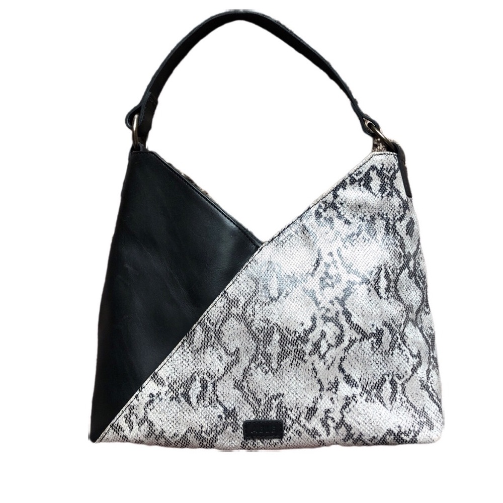ABLE Solome snakeskin black leather shoulder bag